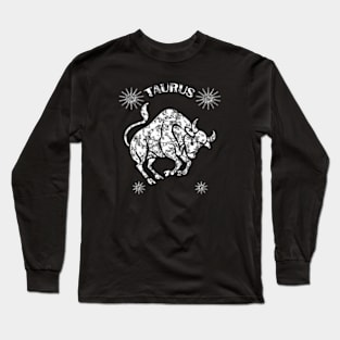 Taurus Astrology Zodiac Sign - Taurus Bull Astrology Birthday Gifts - White - Marble - Stars Long Sleeve T-Shirt